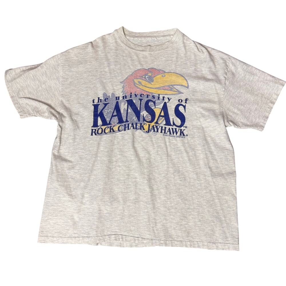 VTG 1993 Kansas Jayhawks KU Shirt Mens Sz ? Gray Short Sleeve Prairie Graphics